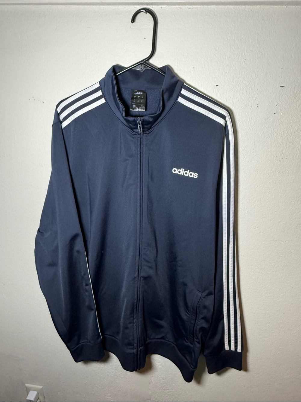 adidas Navy and White 3-Stripe Track Jacket